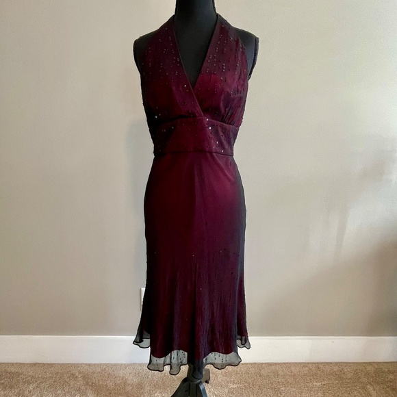 Jones NY - Tie Back Halter Midi Dress - Wine - Size 8 - Picture 12 of 12